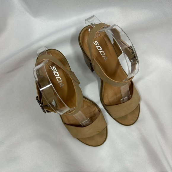 Soda | Block Heel Sandals Tan Ankle Strap Women’s Size 6 - Picture 5 of 12